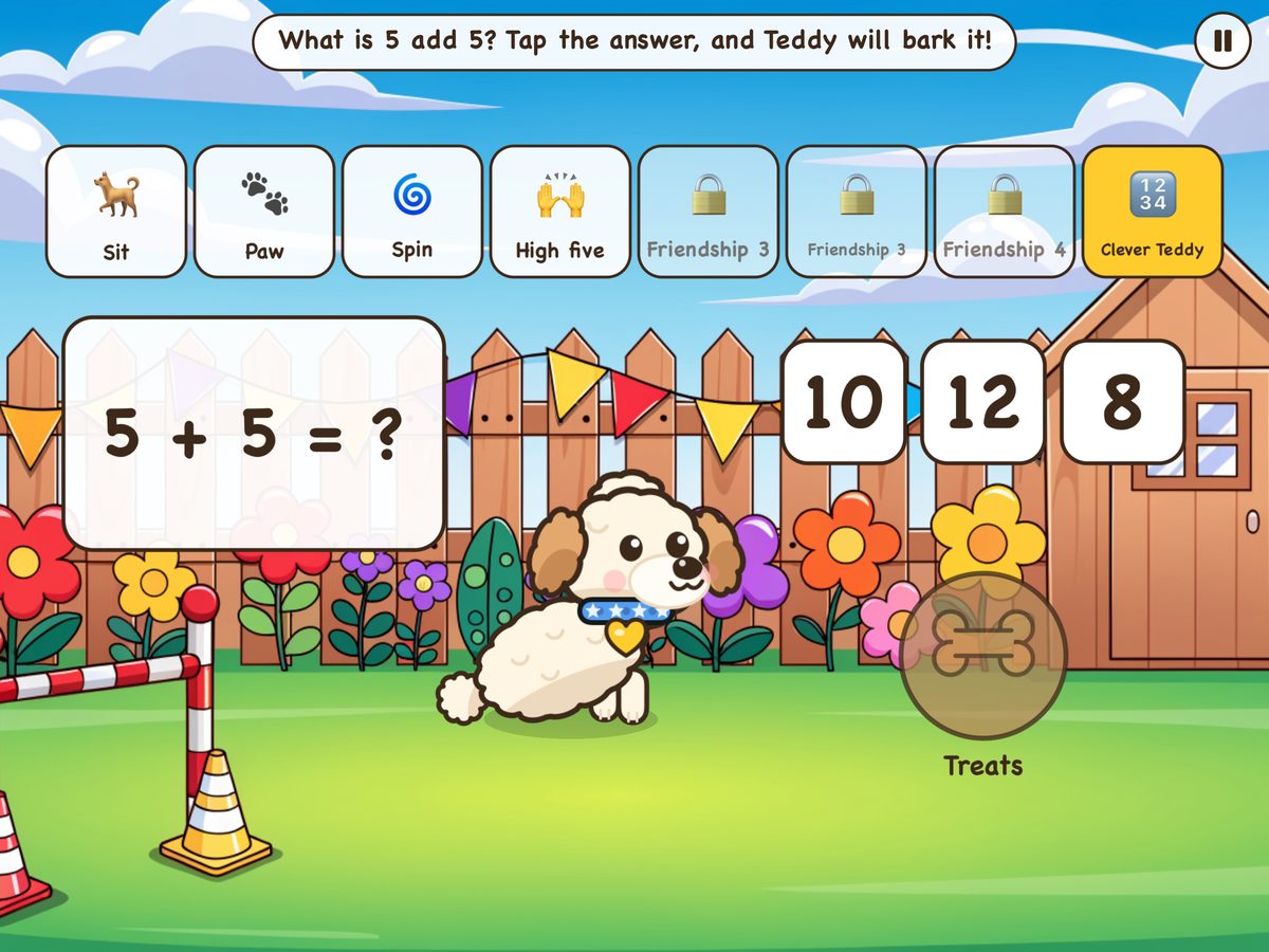 Clever Teddy barks the answer to a sum